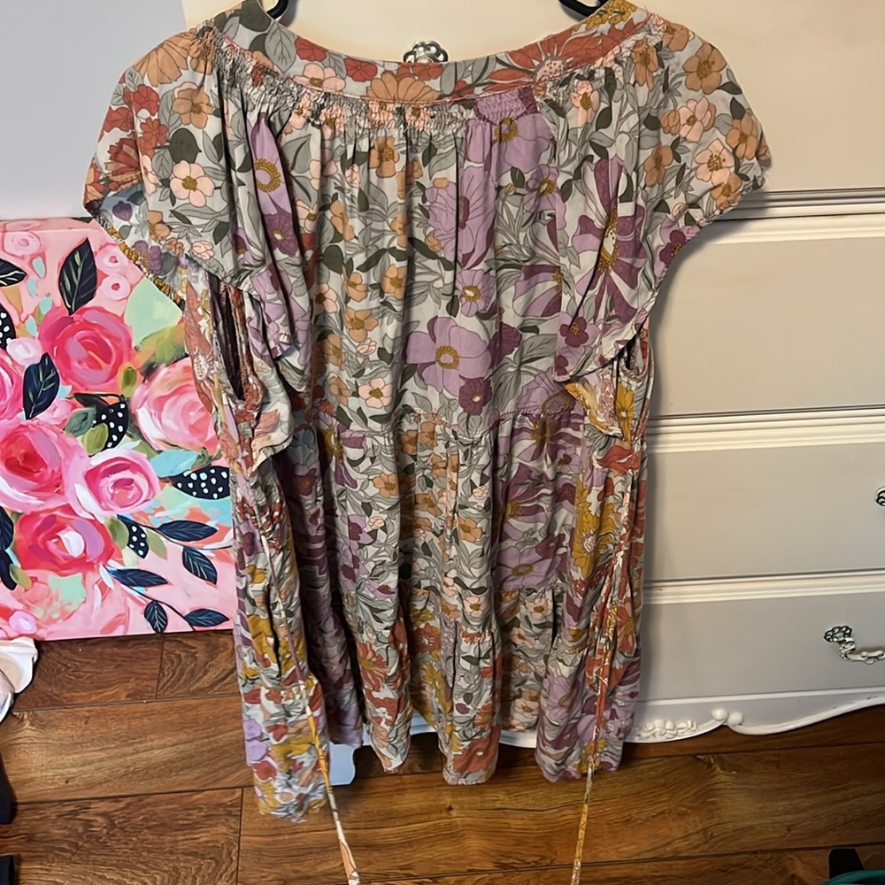 Umgee Floral Tiered Mini Dress in Lavender, Mustard & Rust - Picture 9 of 12